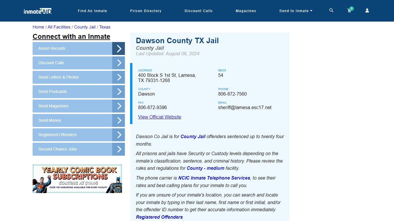 Dawson County TX Jail - Inmate Locator